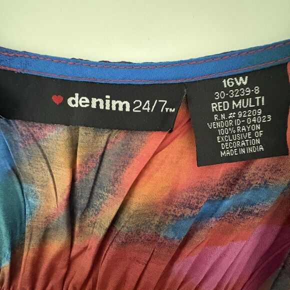 Denim 24/7 Tunic Womens 16W Red Multi Embellished Scoop Neckline Flowing Boho - Picture 2 of 4